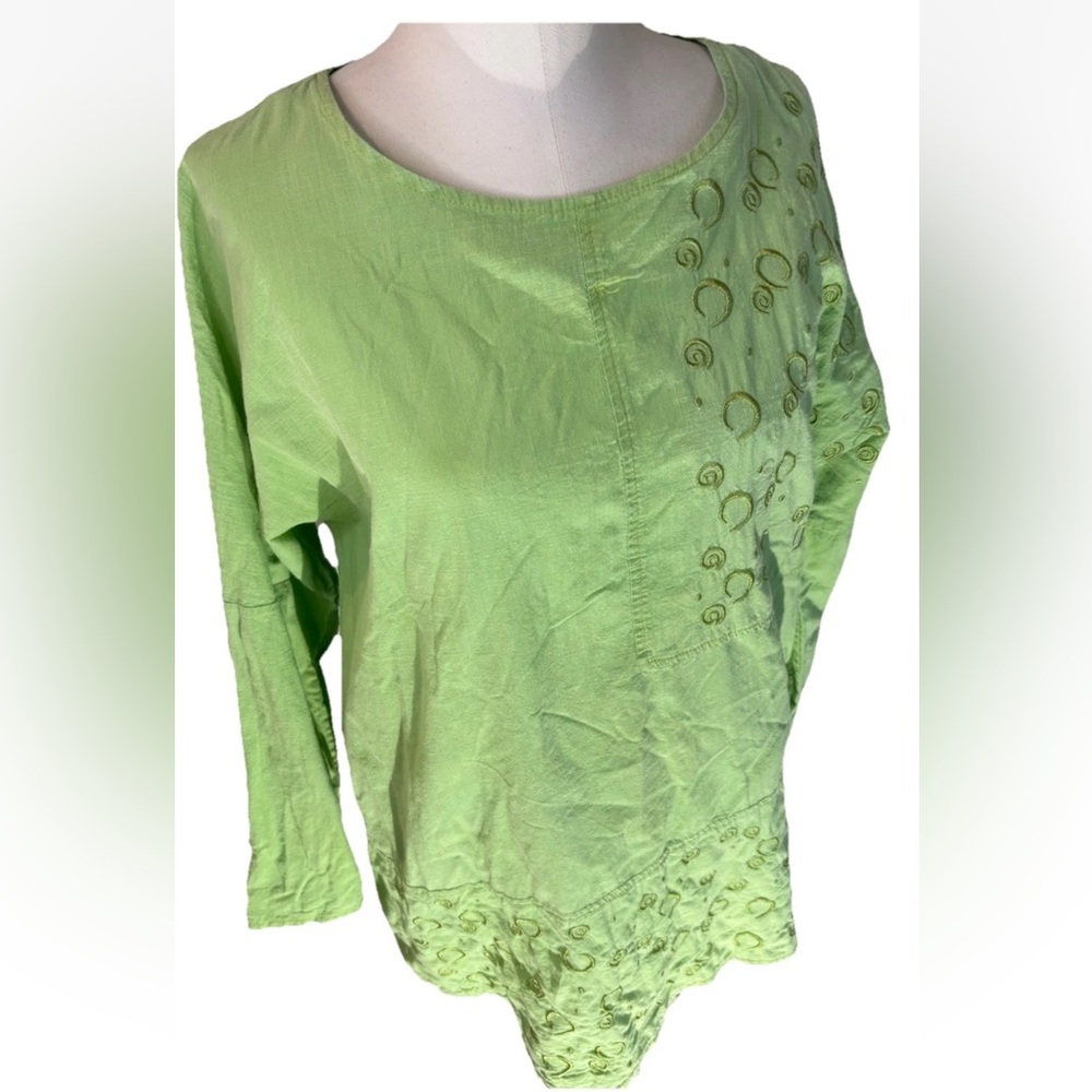 Misslook Embroidered Tunic 3/4 Sleeves Pockets Women's XL Lime Casual Wear